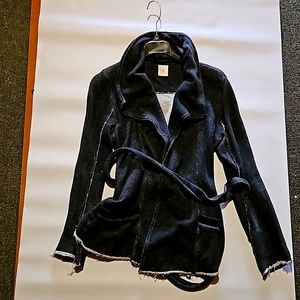 Comfy cotton Terry cardigan with distressed detailing.